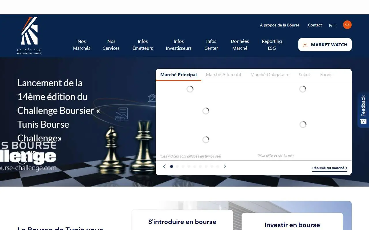Tampilan website resmi Bursa Efek Tunis (tunis-stockexchange.com)