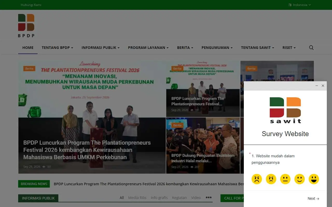 Tampilan website resmi Badan Pengelola Dana Perkebunan (bpdp.or.id)