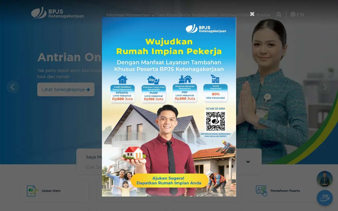 Tampilan website resmi BPJS Ketenagakerjaan (bpjsketenagakerjaan.go.id)