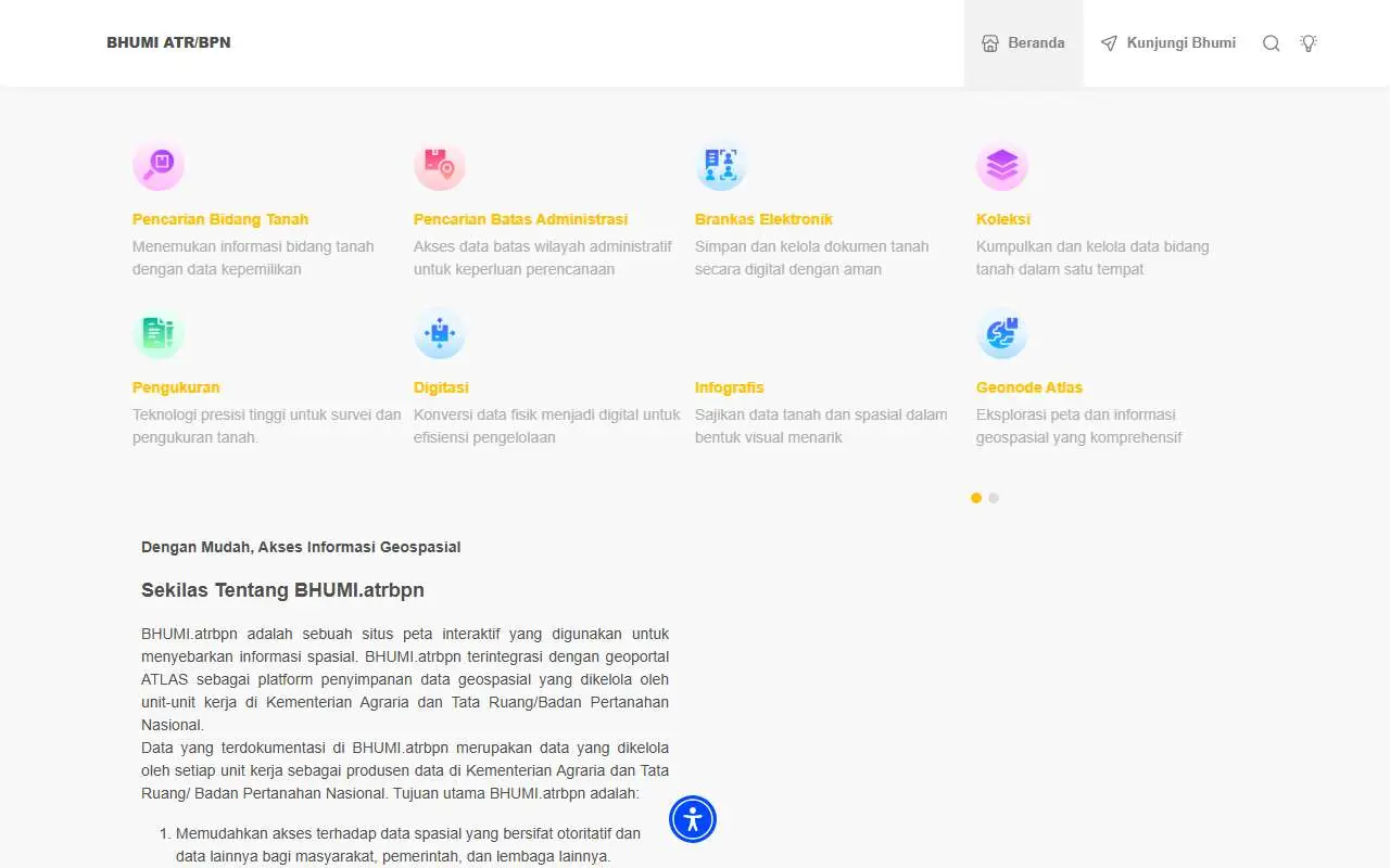 Tampilan website resmi Bhumi ATR/BPN (bhumi.atrbpn.go.id)