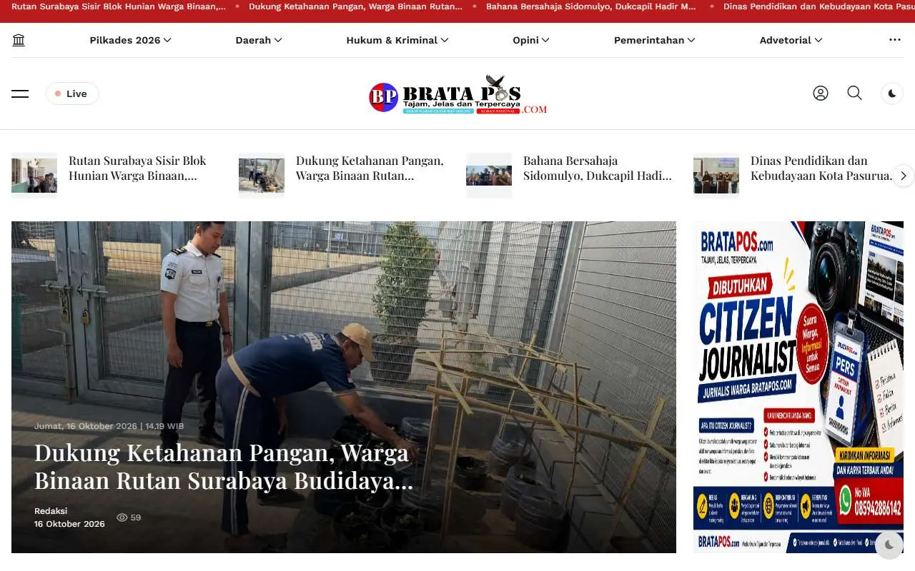 Tampilan website resmi Bratapos (bratapos.com)