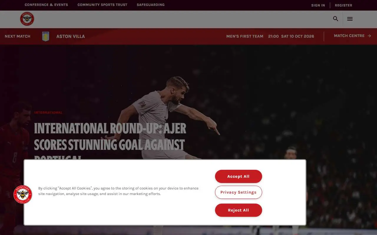 Tampilan website resmi Brentford F.C. (brentfordfc.com)