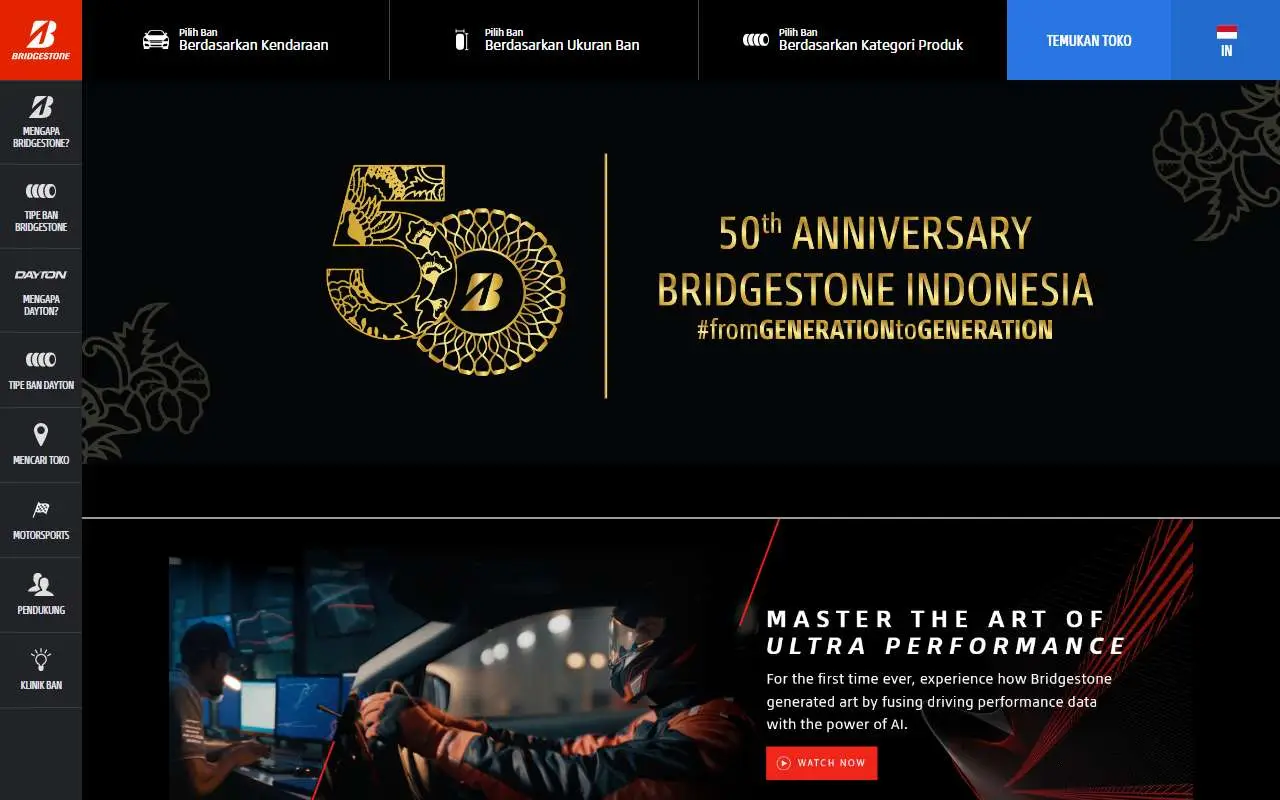 Tampilan website resmi Bridgestone Indonesia (bridgestone.co.id)