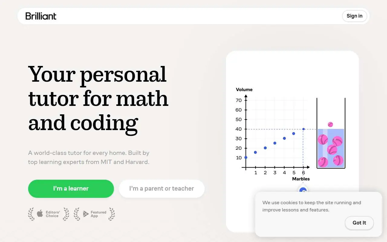 Tampilan website resmi Brilliant (brilliant.org)