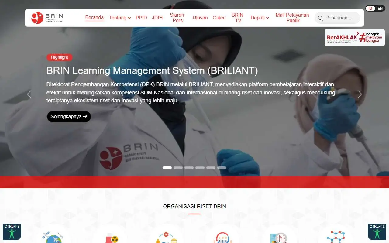 Tampilan website resmi BRIN (brin.go.id)