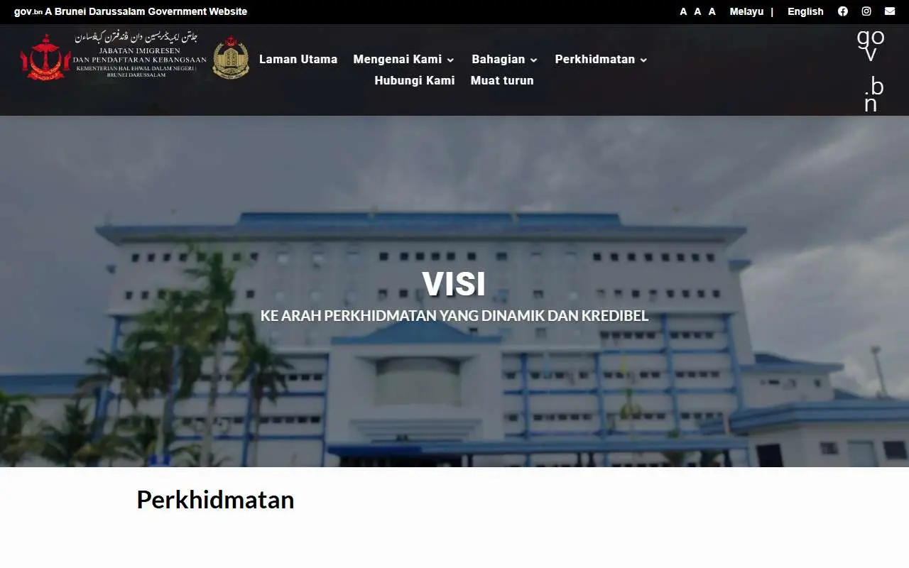 Tampilan website resmi Imigrasi Brunei (immigration.gov.bn)