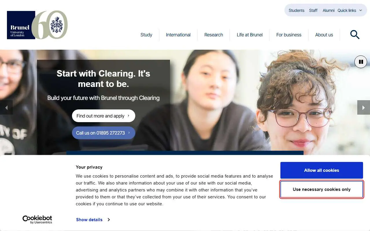 Tampilan website resmi Brunel University London (brunel.ac.uk)