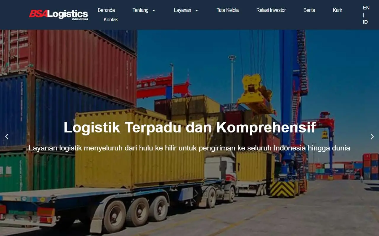 Tampilan website resmi BSA Logistics Indonesia (bsa-logistics.co.id)