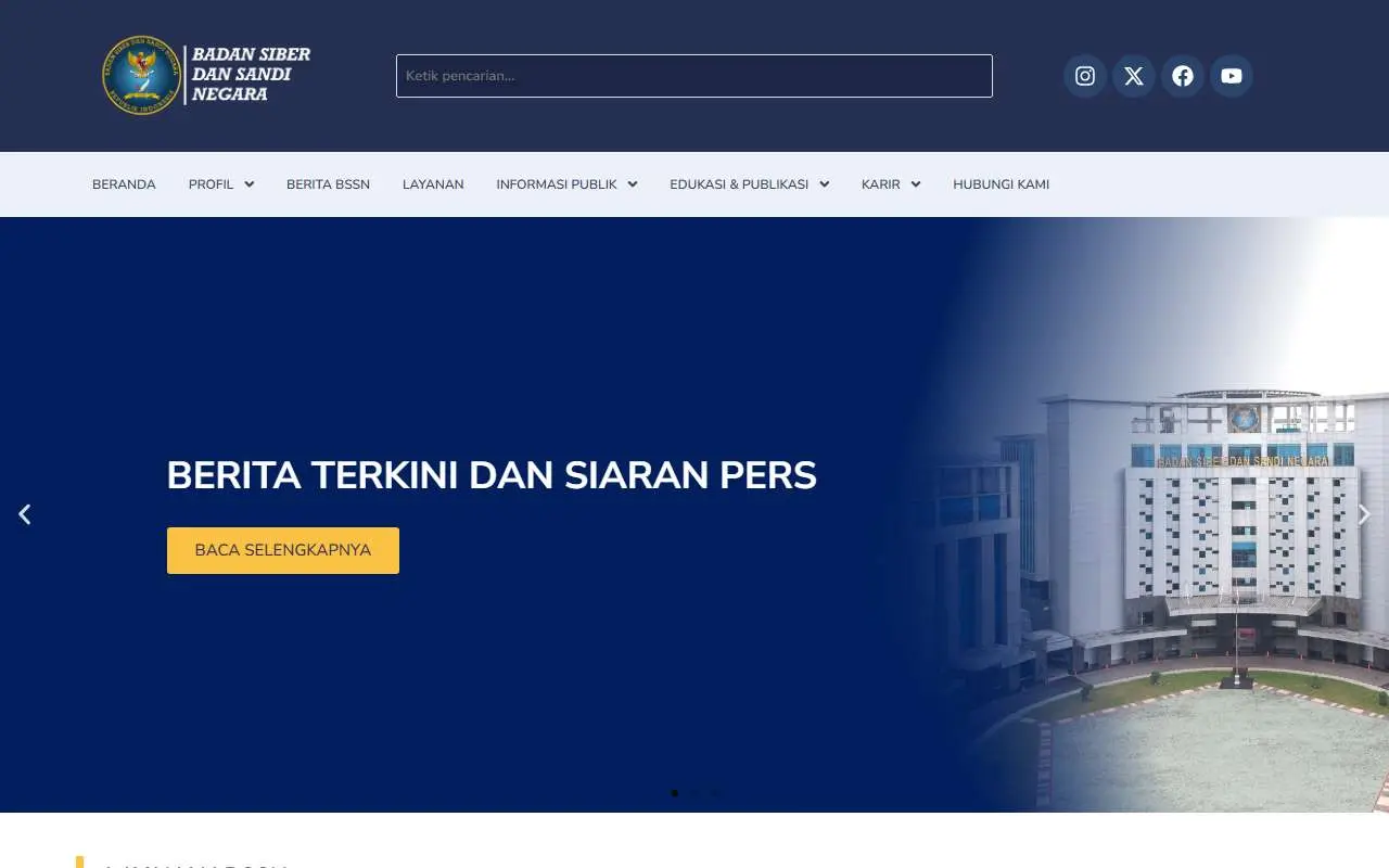 Tampilan website resmi Badan Siber dan Sandi Negara (bssn.go.id)