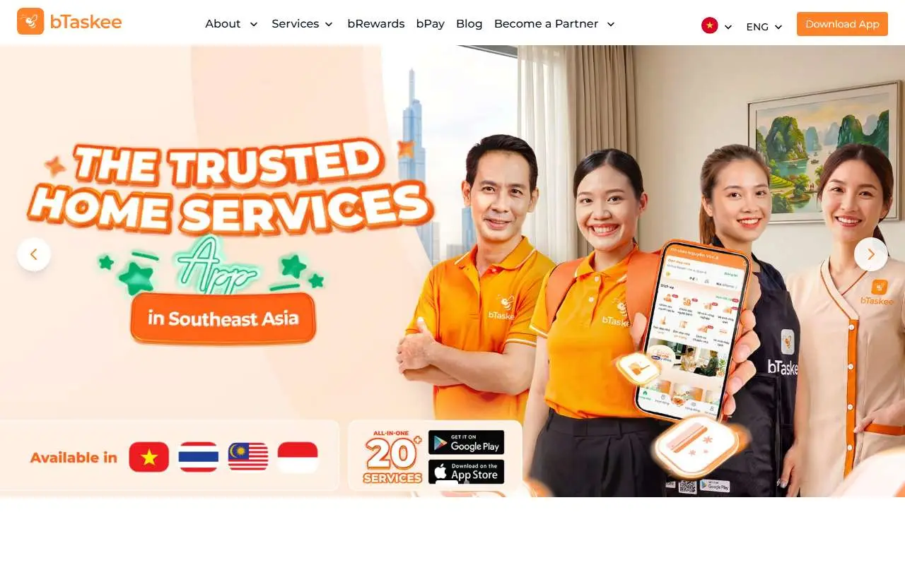 Tampilan website resmi bTaskee (btaskee.com)