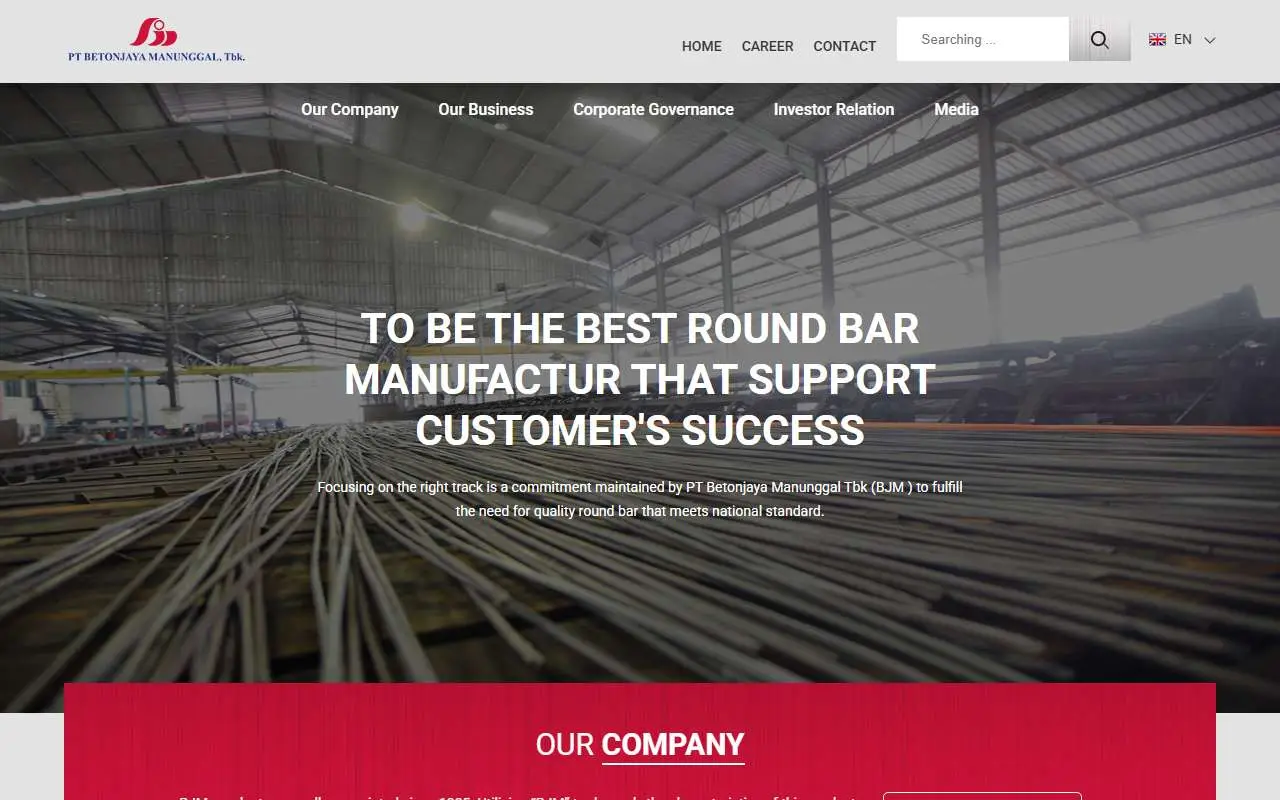 Tampilan website resmi Betonjaya Manunggal (bjm.co.id)