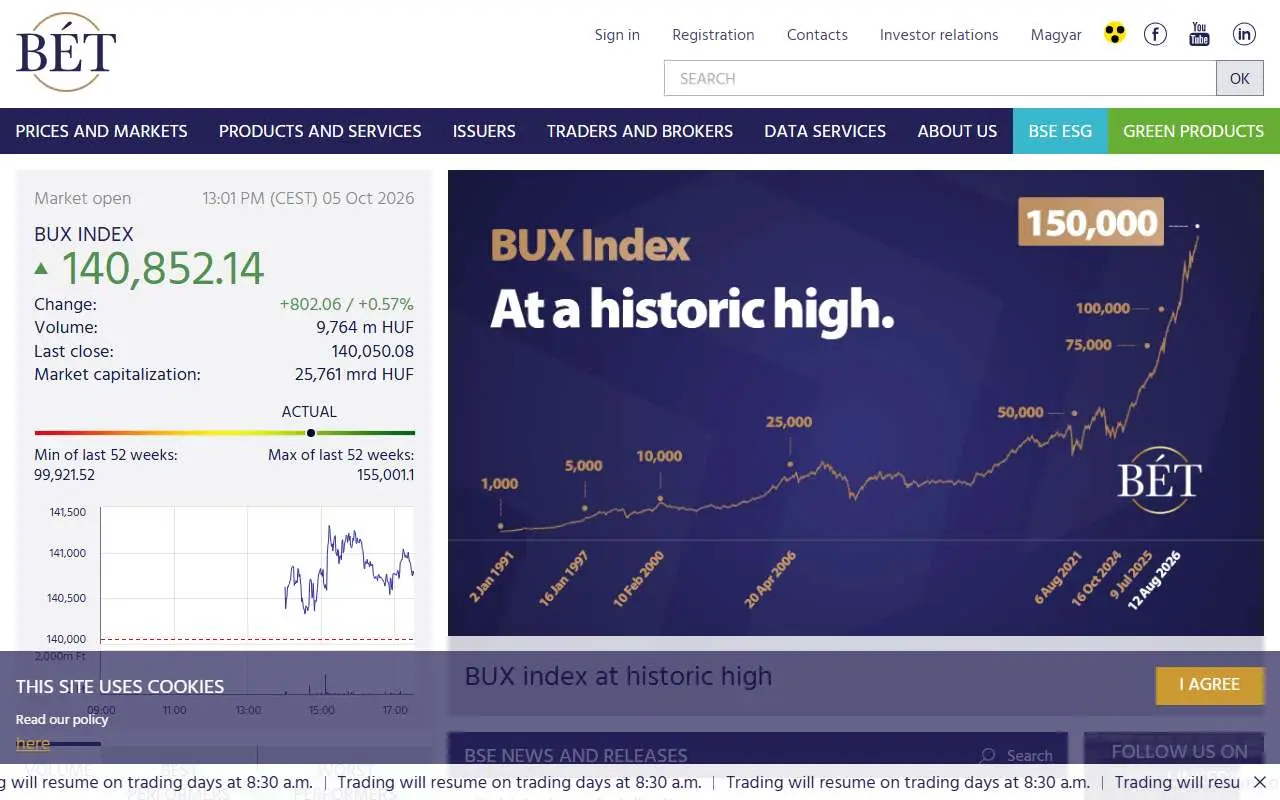 Tampilan website resmi Budapest Stock Exchange (bse.hu)