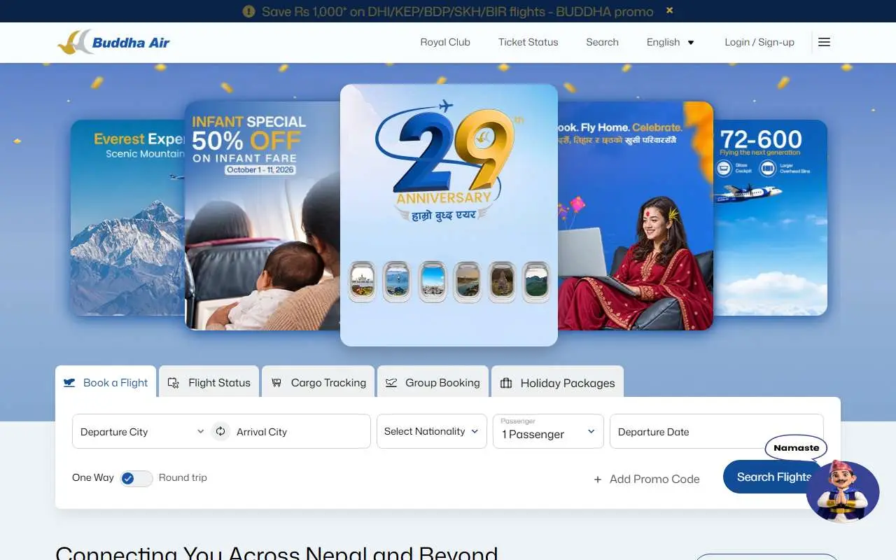 Tampilan website resmi Buddha Air (buddhaair.com)