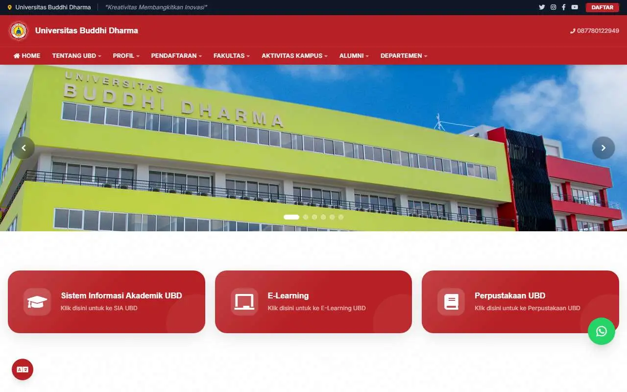Tampilan website resmi Perguruan Tinggi Buddhi (buddhidharma.ac.id)