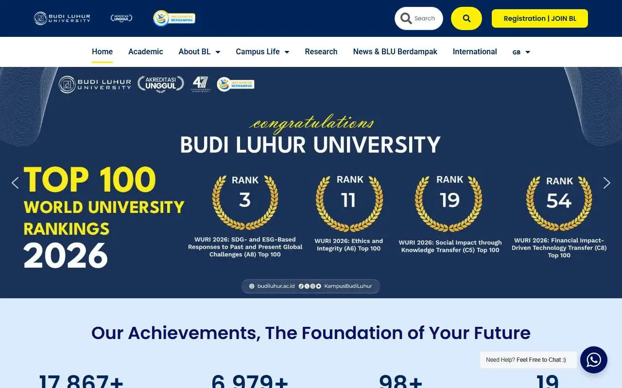 Tampilan website resmi Universitas Budi Luhur (budiluhur.ac.id)