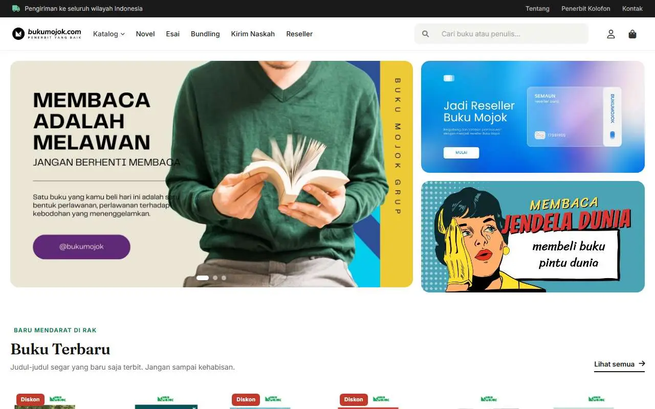 Tampilan website resmi Buku Mojok (bukumojok.com)