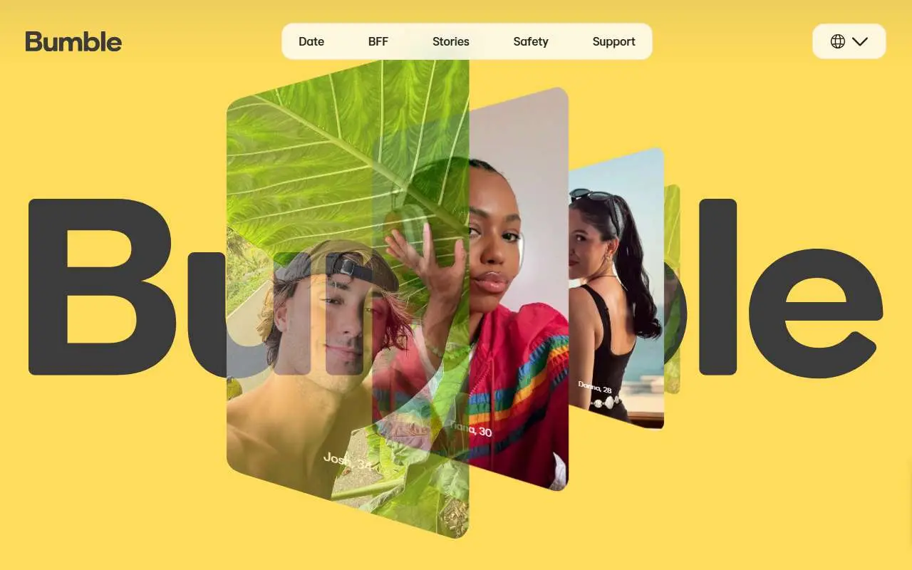 Tampilan website resmi Bumble (bumble.com)