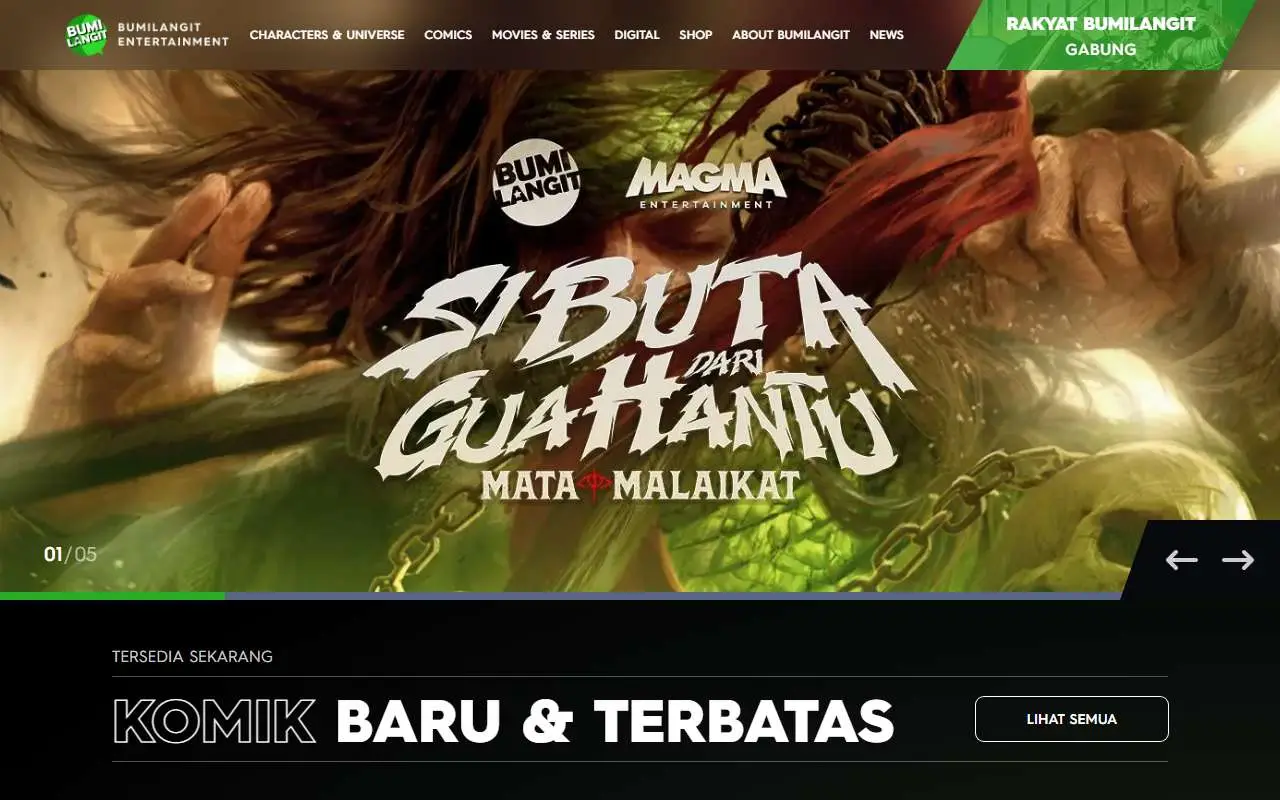 Tampilan website resmi Bumilangit (bumilangit.com)