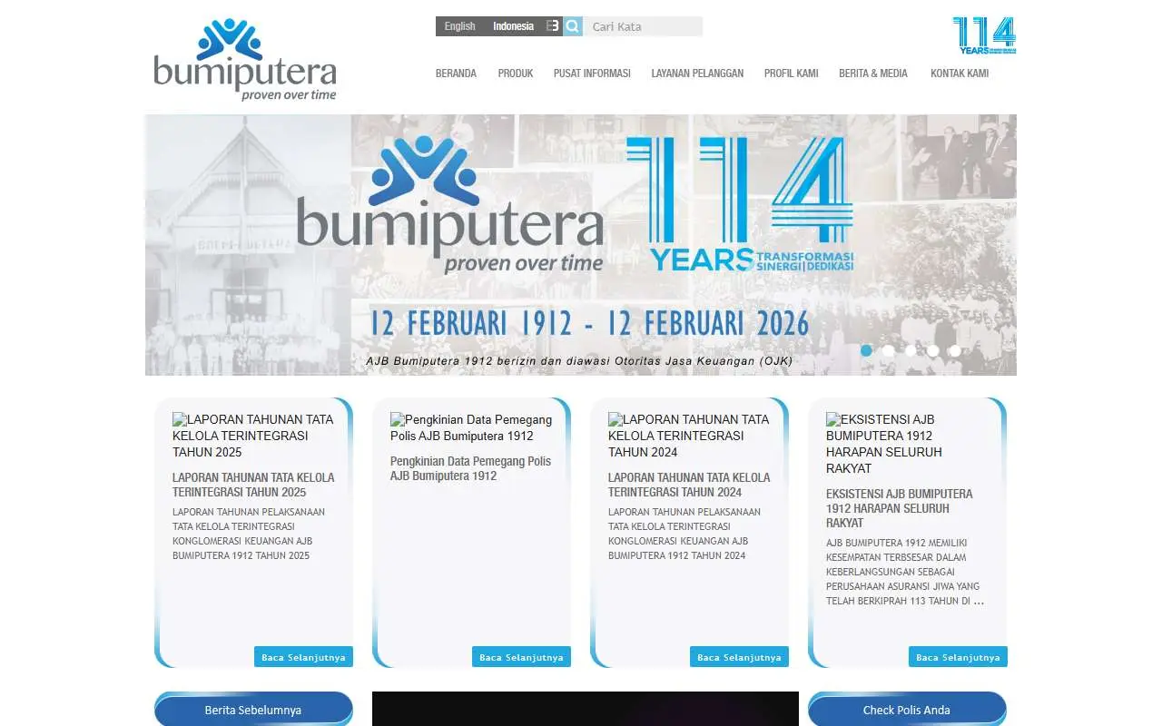 Tampilan website resmi AJB Bumiputera 1912 (bumiputera.com)