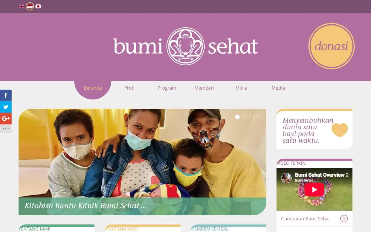 Tampilan website resmi Bumi Sehat Foundation (bumisehat.org)