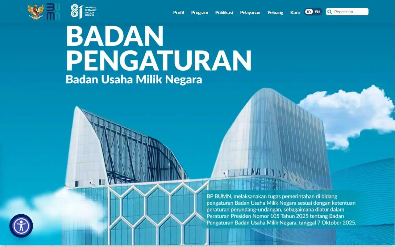 Tampilan website resmi Badan Pengaturan BUMN (bumn.go.id)