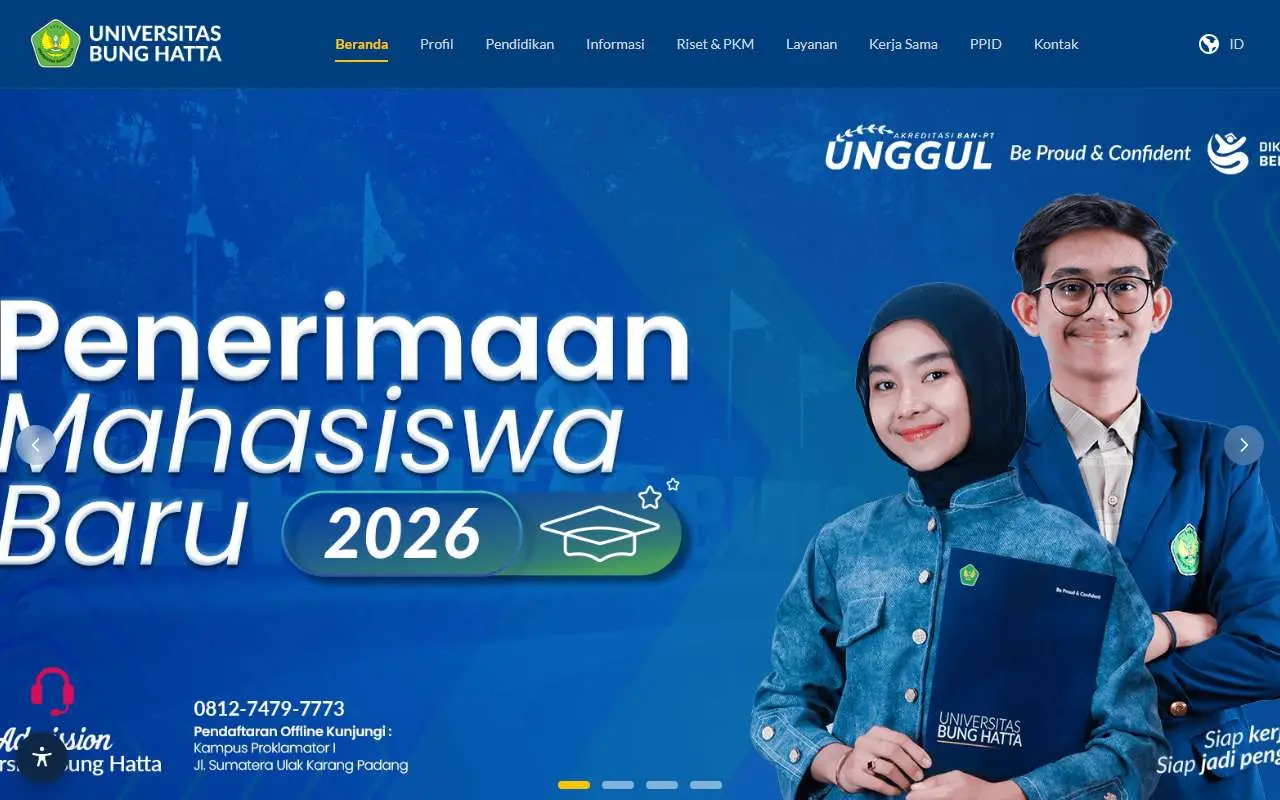 Tampilan website resmi Universitas Bung Hatta (bunghatta.ac.id)