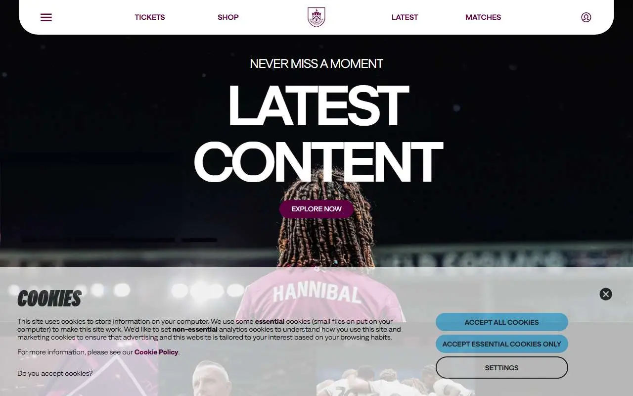 Tampilan website resmi Burnley F.C. (burnleyfootballclub.com)