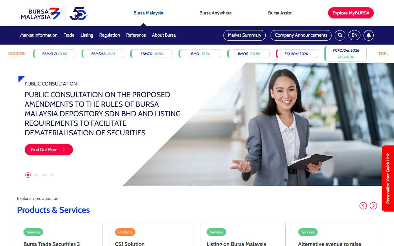 Tampilan website resmi Bursa Efek Malaysia (bursamalaysia.com)