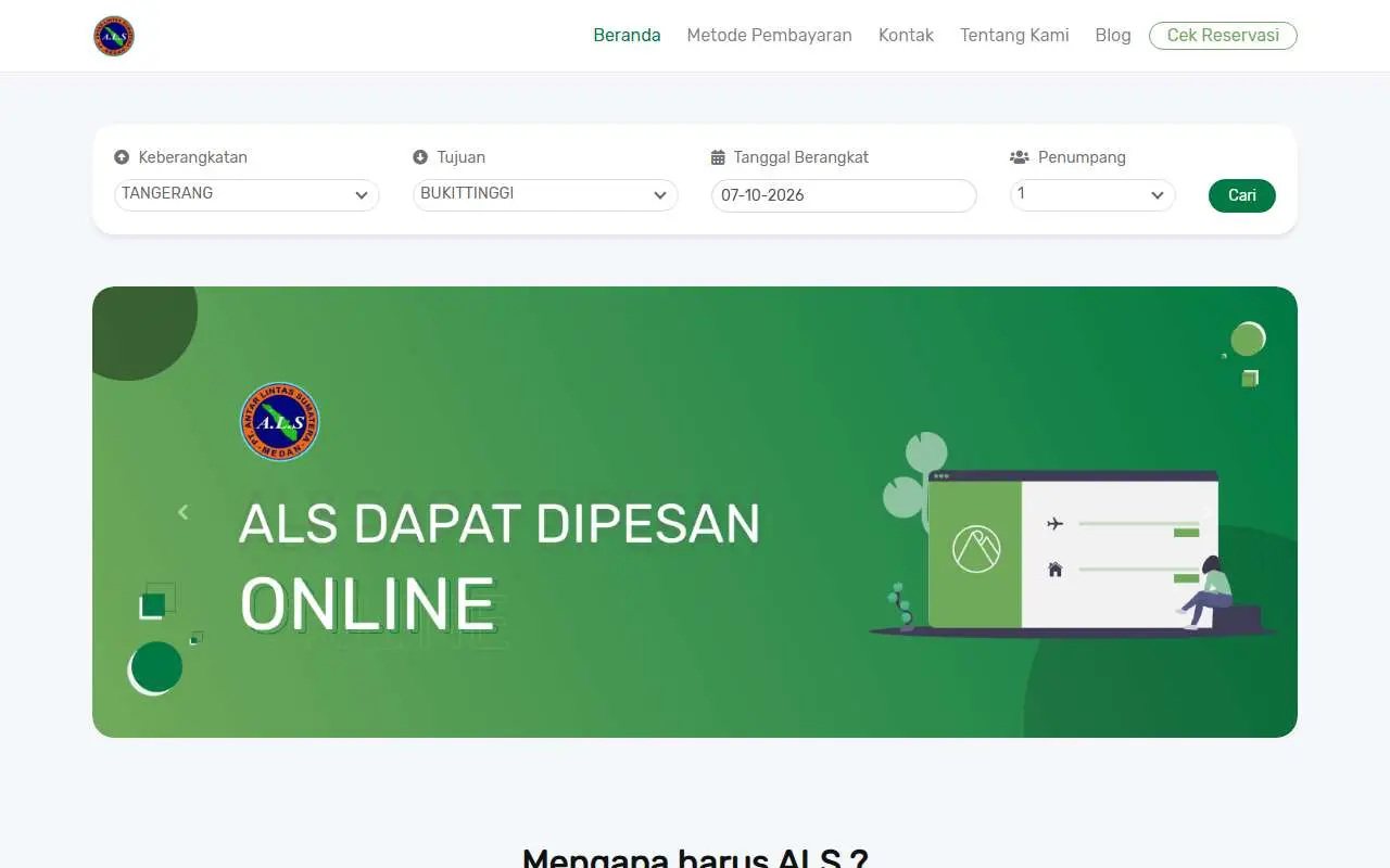 Tampilan website resmi ALS Antar Lintas Sumatera (busals.com)