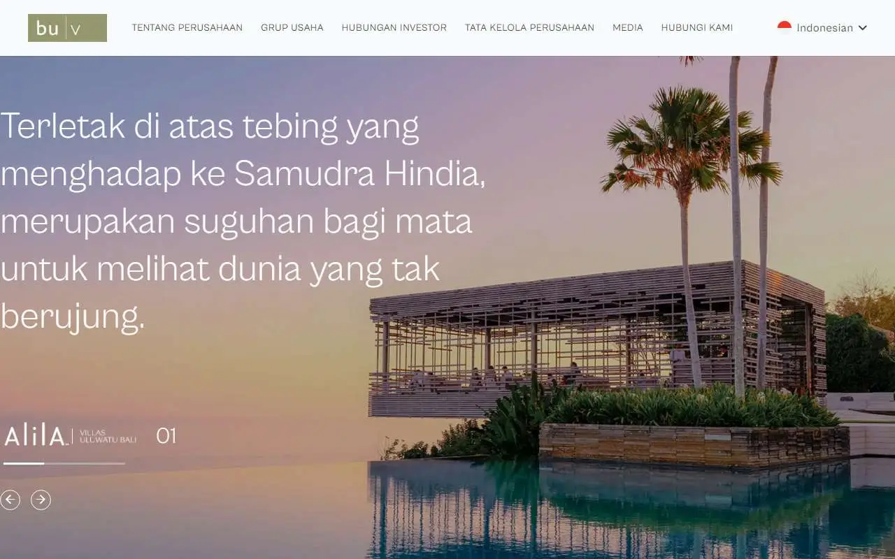 Tampilan website resmi Bukit Uluwatu Villa (buvagroup.com)