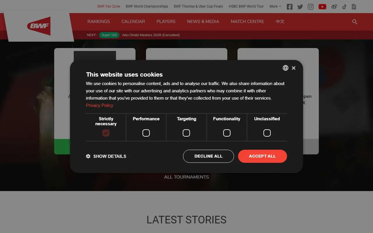 Tampilan website resmi BWF Badminton (bwfbadminton.com)