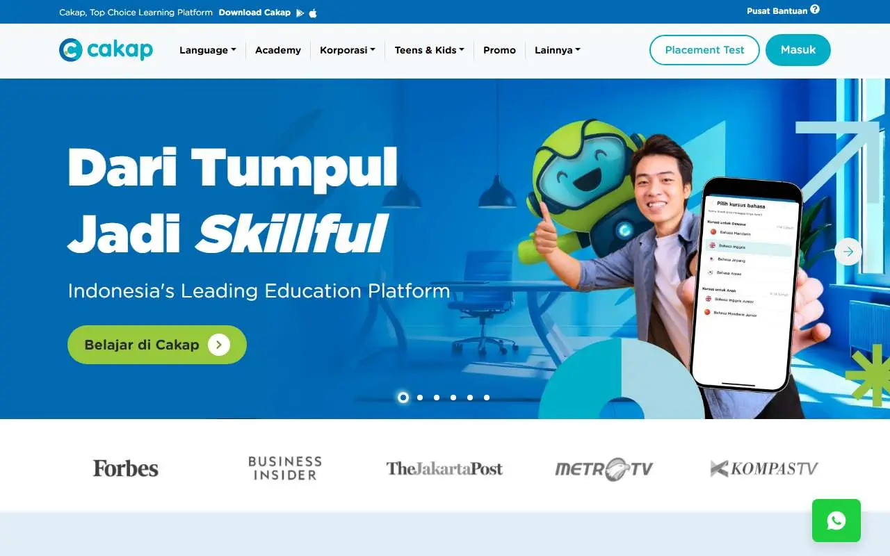 Tampilan website resmi Cakap (cakap.com)