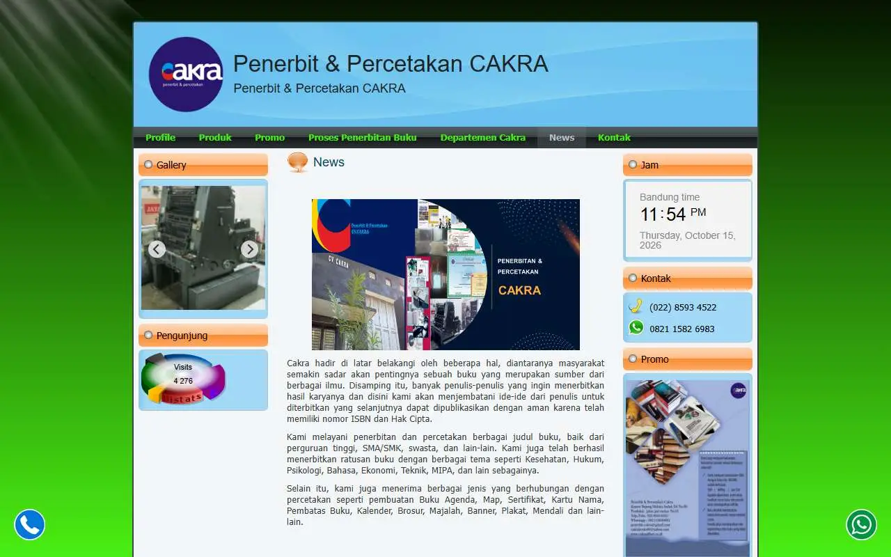 Tampilan website resmi Cakra (cakrapublishingoffset.com)