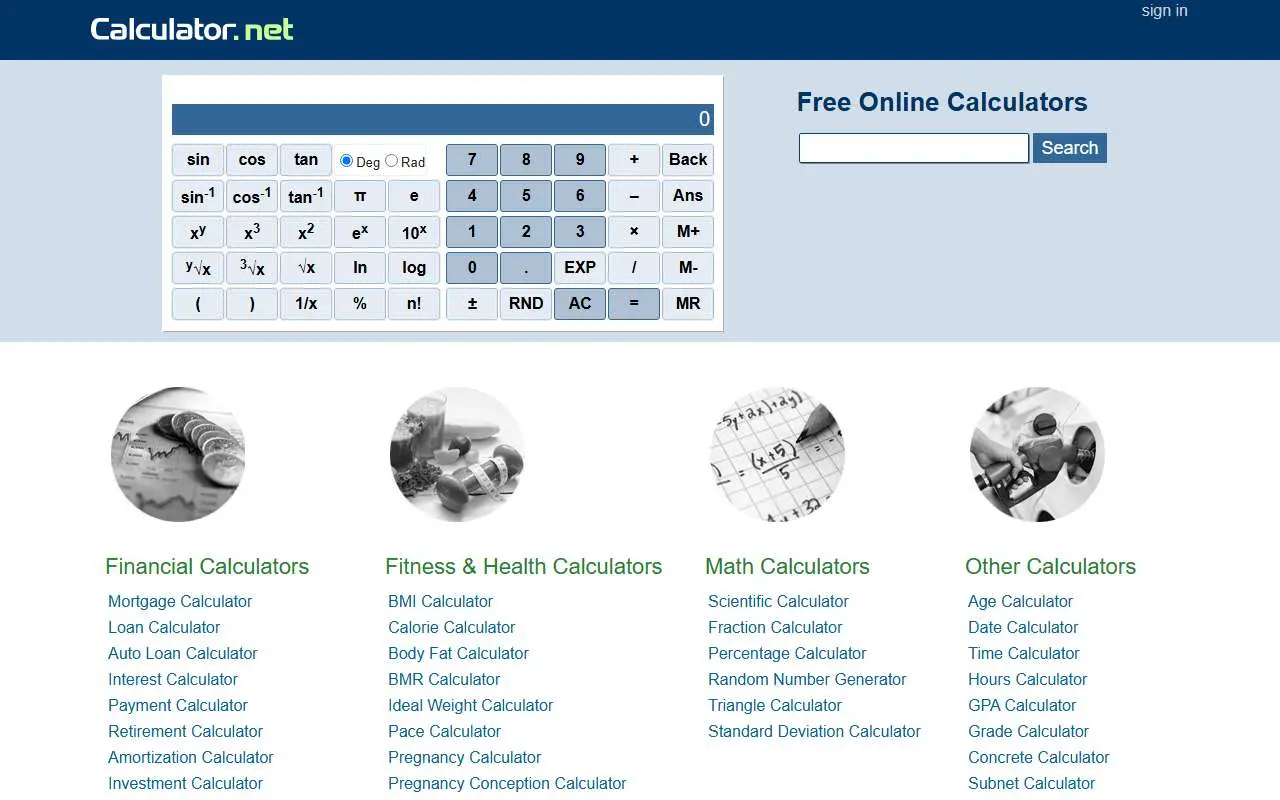 Tampilan website resmi Calculator.net (calculator.net)