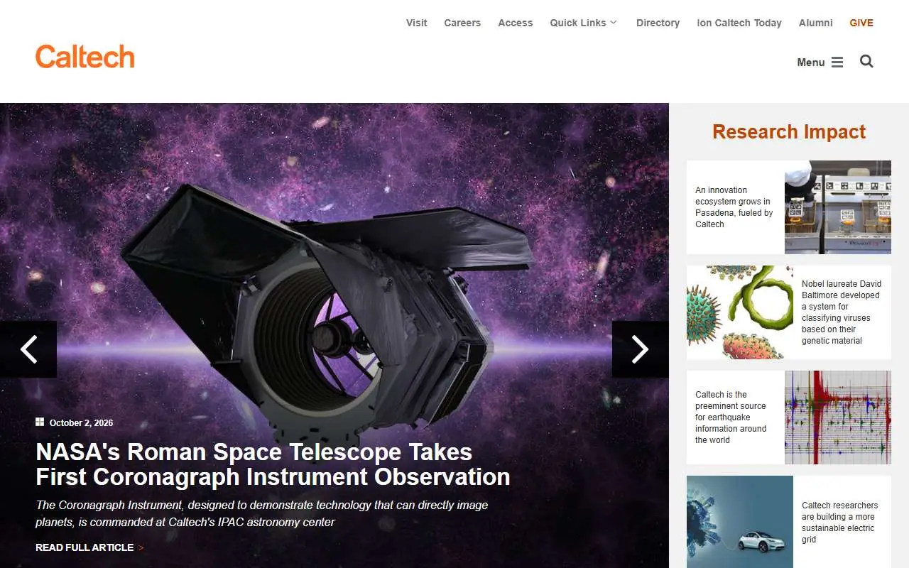 Tampilan website resmi Institut Teknologi California (caltech.edu)