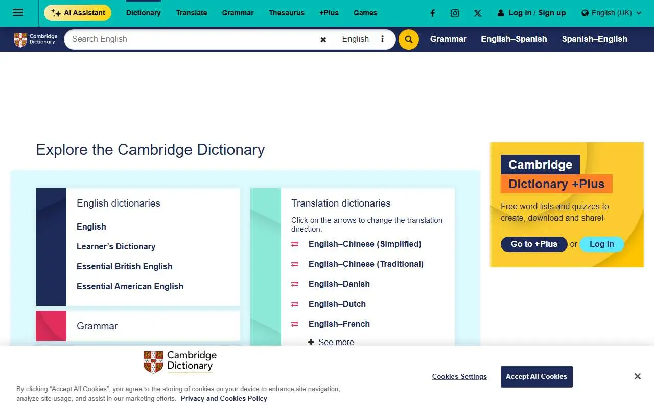 Tampilan website resmi Cambridge Dictionary (dictionary.cambridge.org)