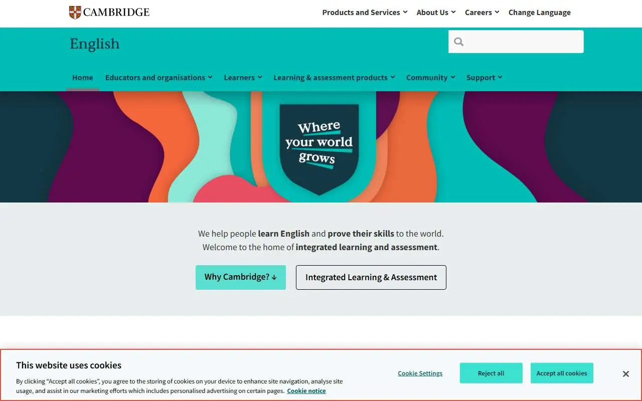 Tampilan website resmi Cambridge English (cambridgeenglish.org)