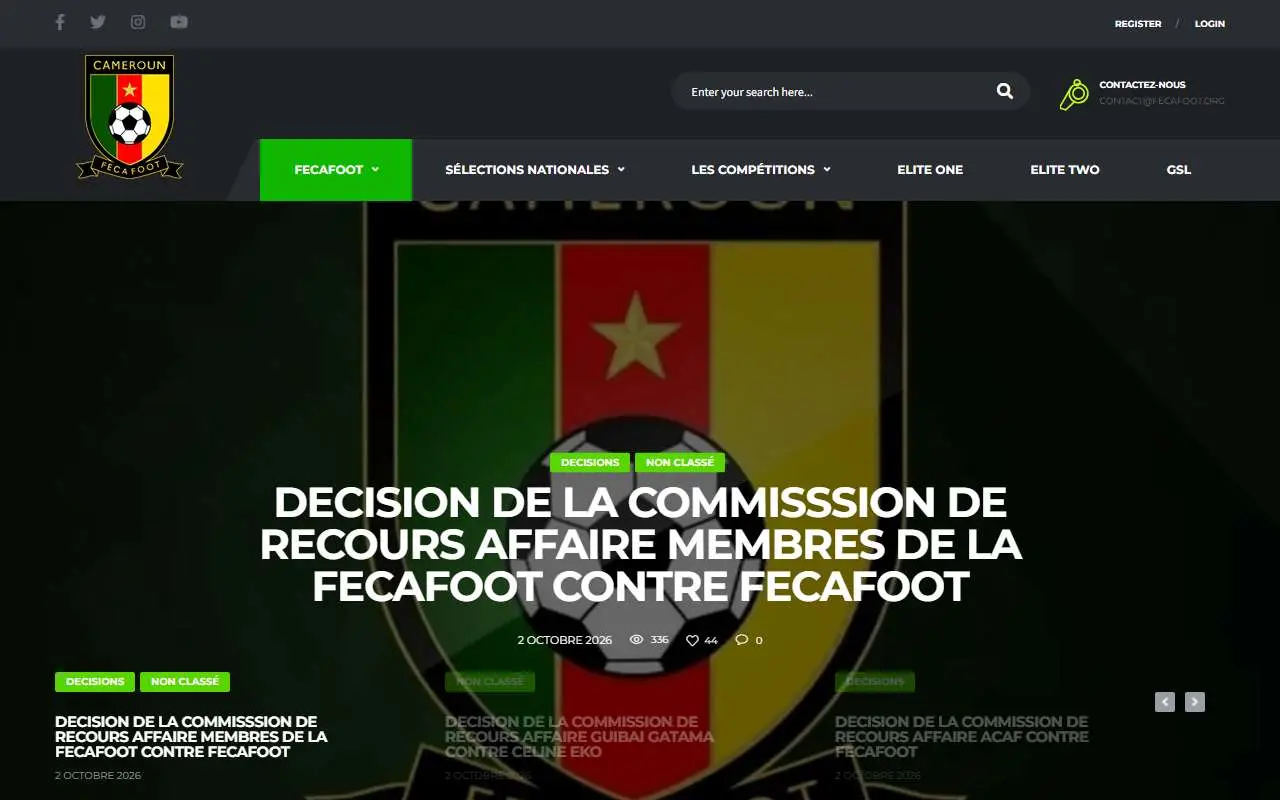 Tampilan website resmi Tim nasional sepak bola Kamerun (fecafoot-officiel.com)