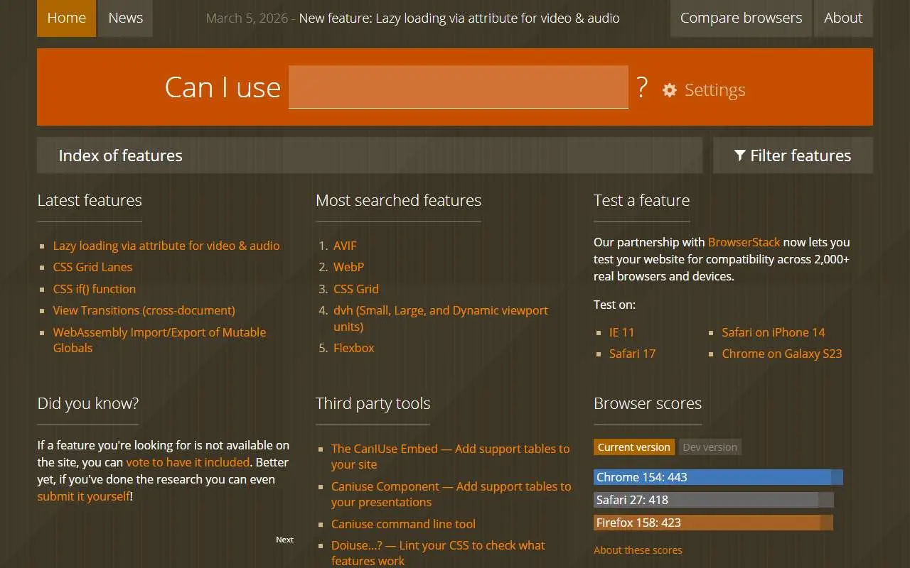 Tampilan website resmi Can I use (caniuse.com)