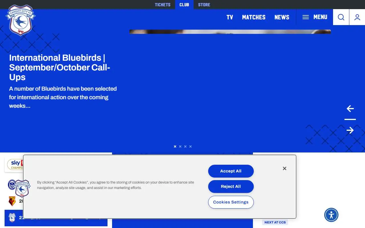 Tampilan website resmi Cardiff City F.C. (cardiffcityfc.co.uk)