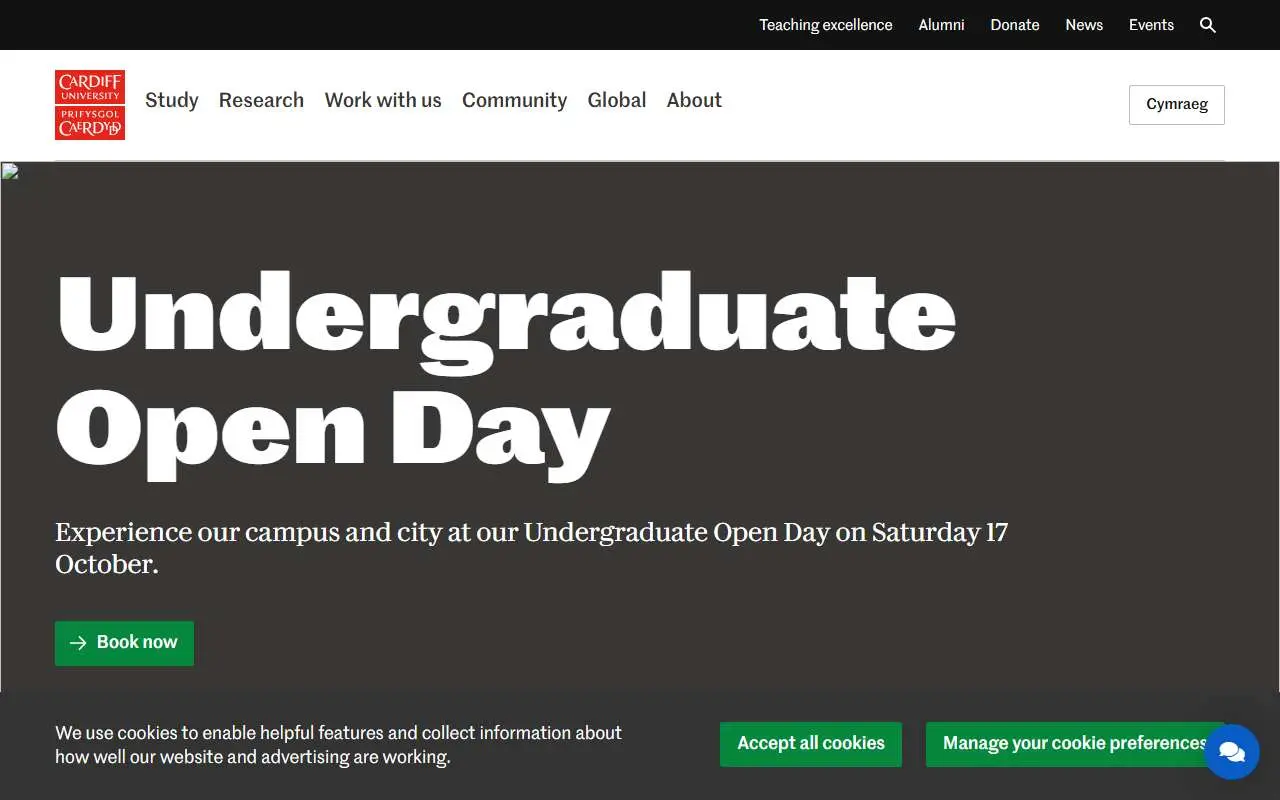 Tampilan website resmi Cardiff University (cardiff.ac.uk)