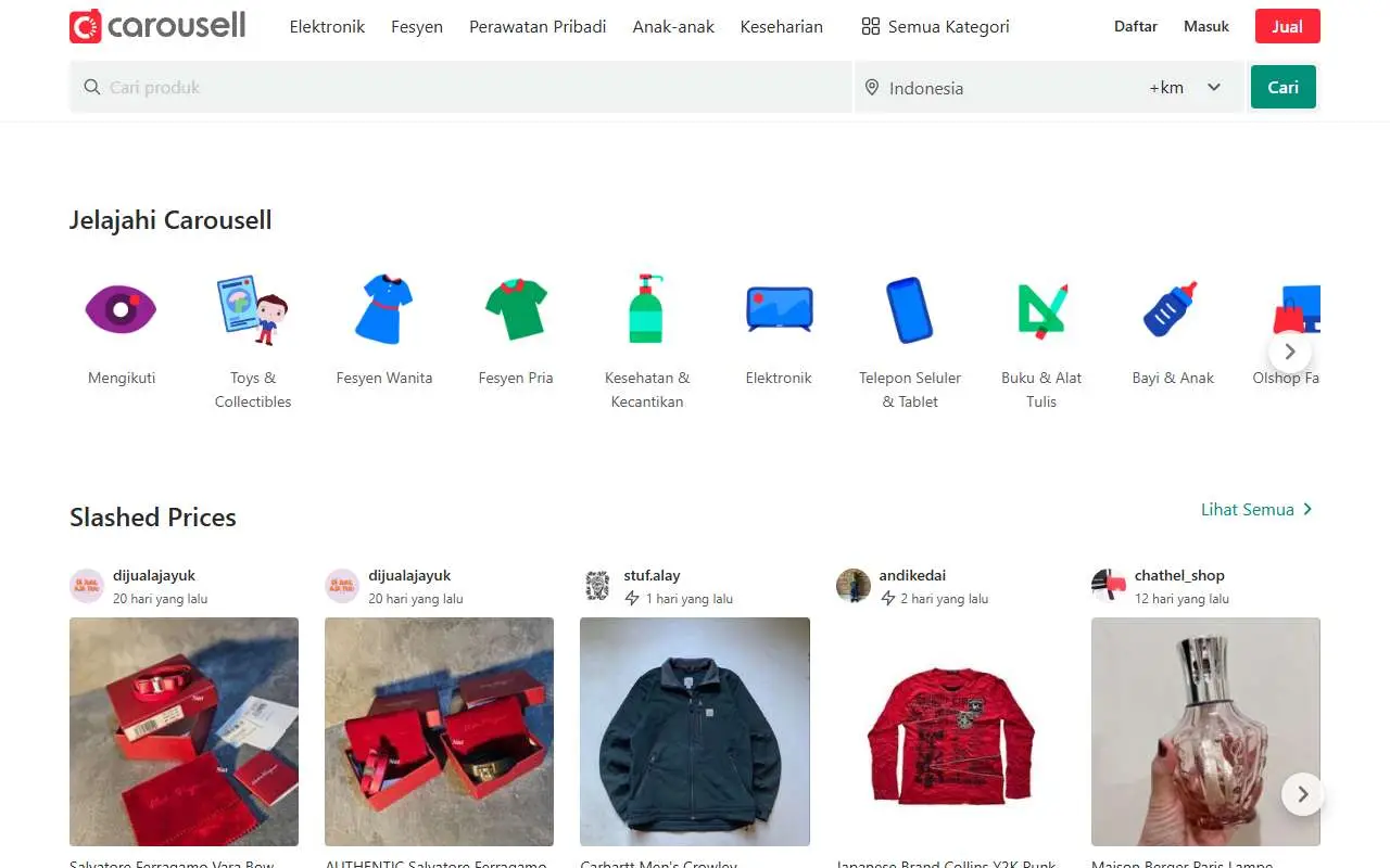 Tampilan website resmi Carousell (carousell.com)