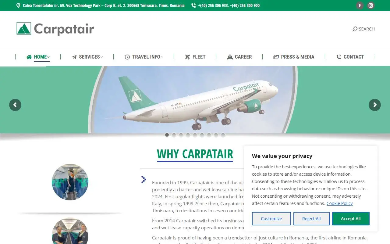 Tampilan website resmi Carpatair (carpatair.com)