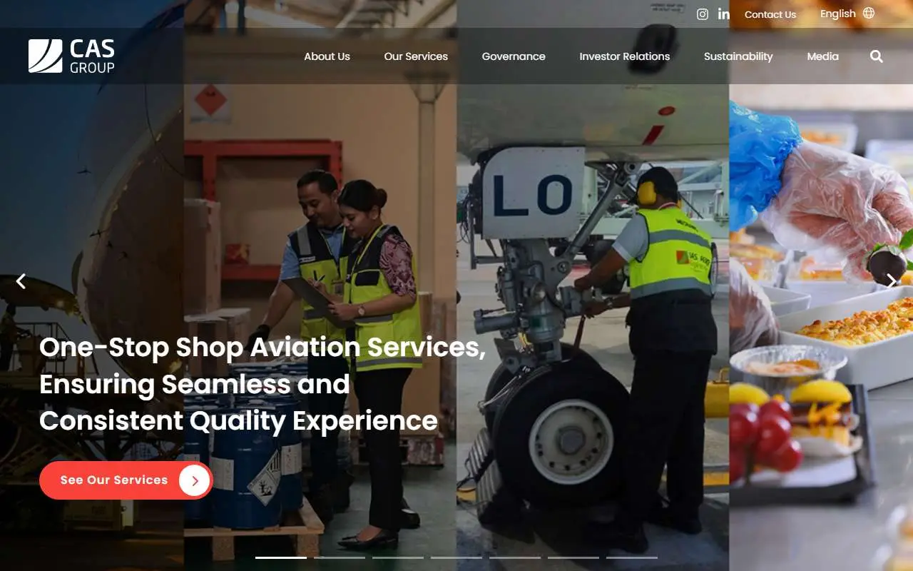 Tampilan website resmi Cahaya Aero Services (casgroup.co.id)