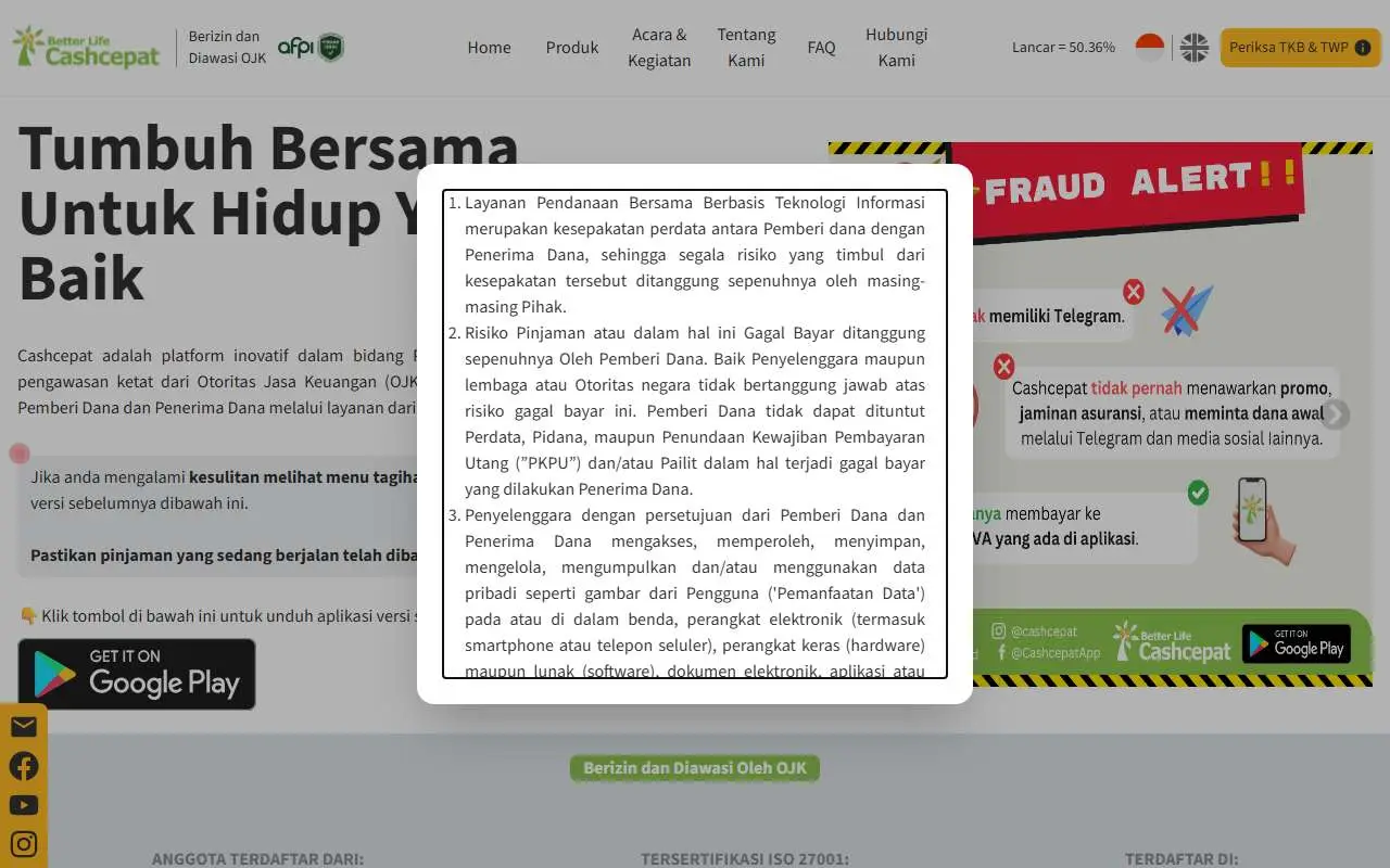 Tampilan website resmi Cashcepat (cashcepat.id)