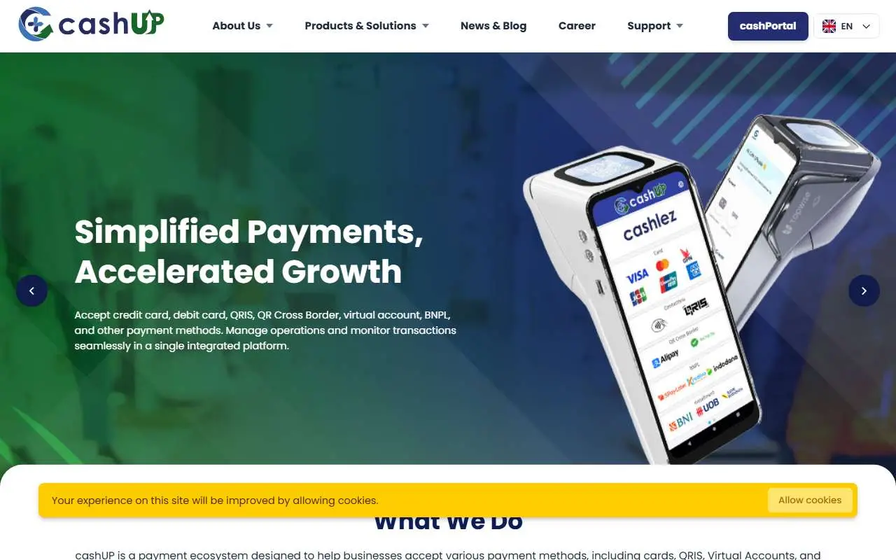 Tampilan website resmi Cashlez Worldwide Indonesia (cashup.id)