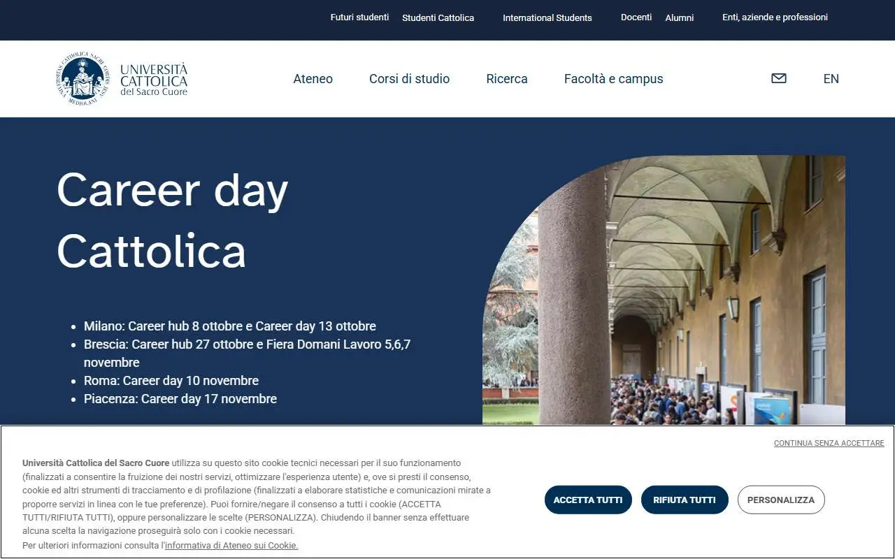Tampilan website resmi Universitas Katolik Sacro Cuore (unicatt.it)