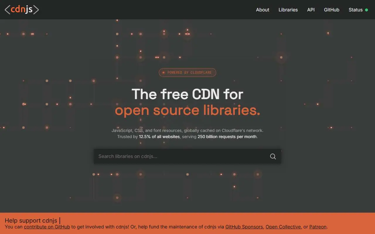 Tampilan website resmi cdnjs (cdnjs.com)