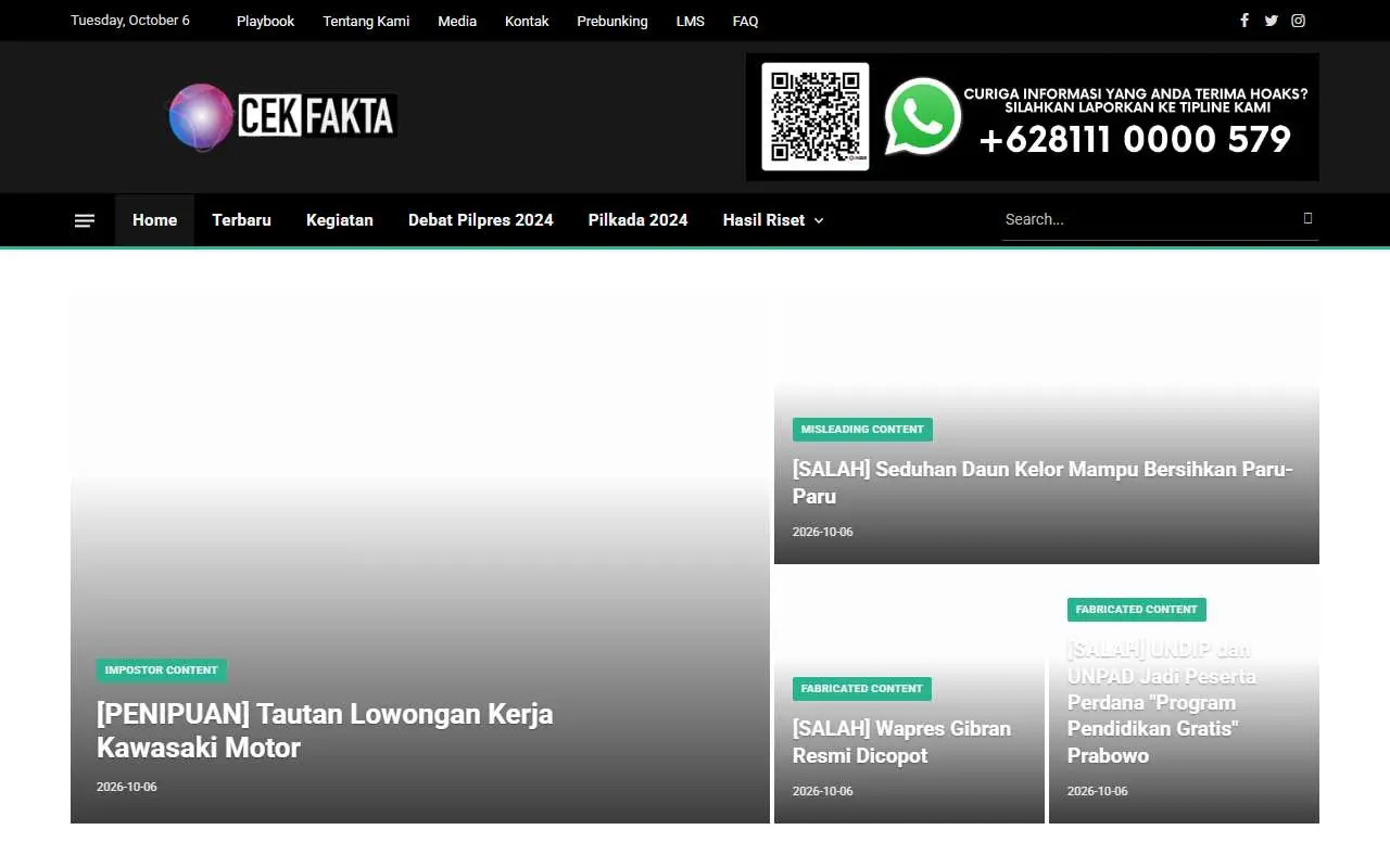 Tampilan website resmi Cek Fakta (cekfakta.com)