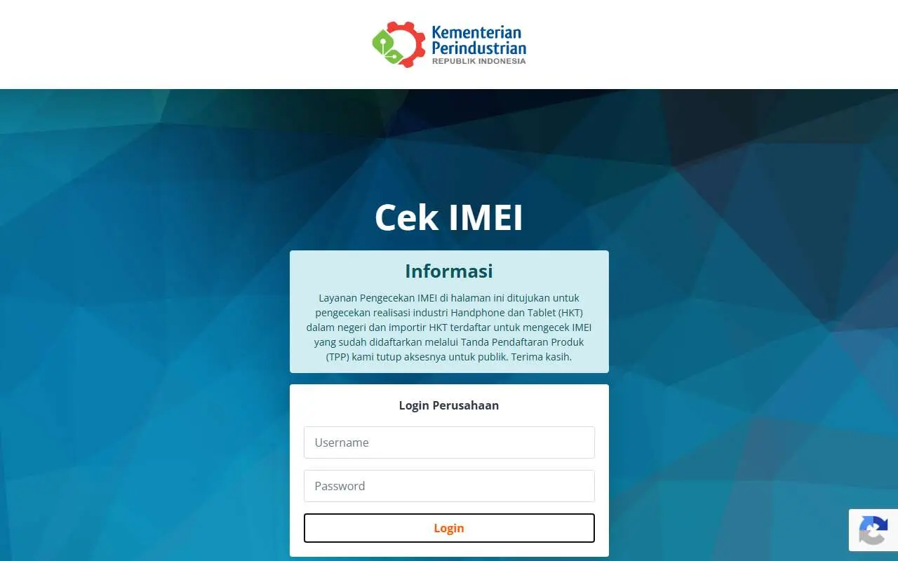 Tampilan website resmi Cek IMEI (imei.kemenperin.go.id)